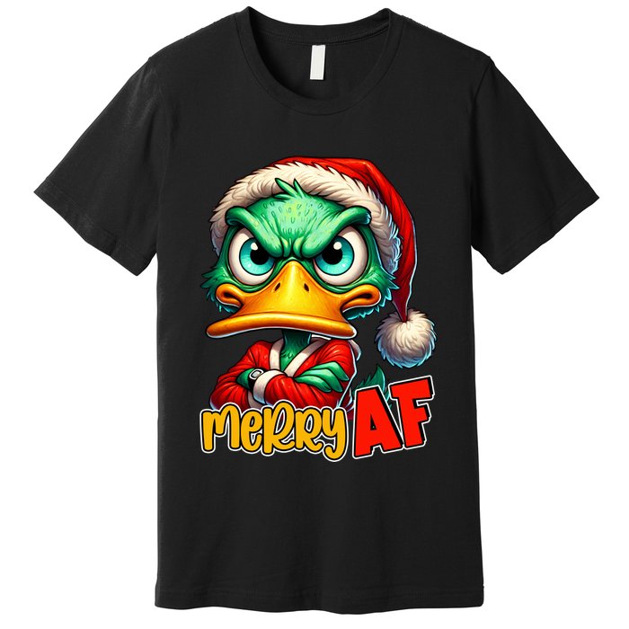 Merry Af Funny Sarcastic Grumpy Duck Christmas Premium T-Shirt