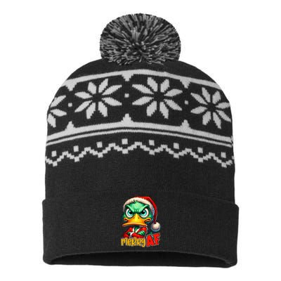 Merry Af Funny Sarcastic Grumpy Duck Christmas USA-Made Snowflake Beanie