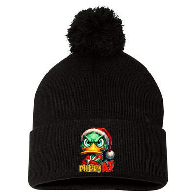 Merry Af Funny Sarcastic Grumpy Duck Christmas Pom Pom 12in Knit Beanie