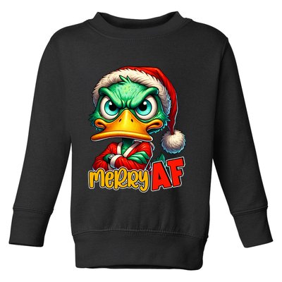 Merry Af Funny Sarcastic Grumpy Duck Christmas Toddler Sweatshirt