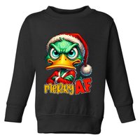 Merry Af Funny Sarcastic Grumpy Duck Christmas Toddler Sweatshirt