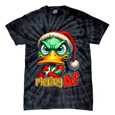 Merry Af Funny Sarcastic Grumpy Duck Christmas Tie-Dye T-Shirt