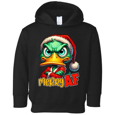 Merry Af Funny Sarcastic Grumpy Duck Christmas Toddler Hoodie