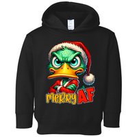 Merry Af Funny Sarcastic Grumpy Duck Christmas Toddler Hoodie