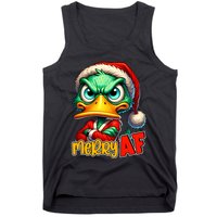 Merry Af Funny Sarcastic Grumpy Duck Christmas Tank Top