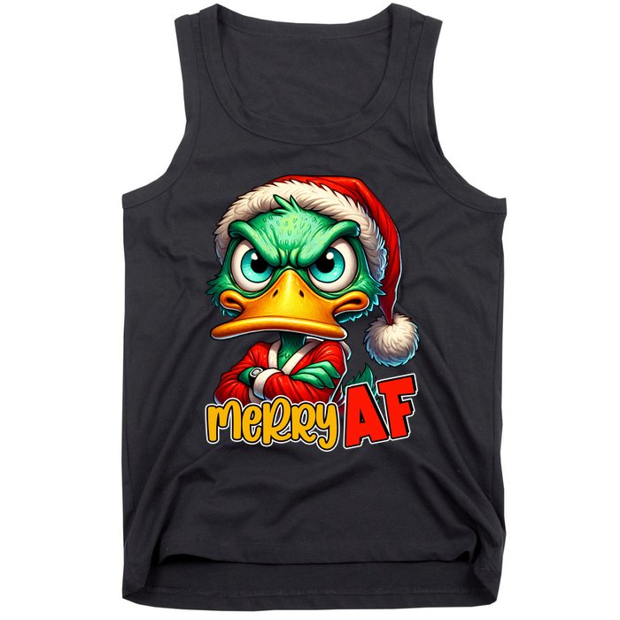 Merry Af Funny Sarcastic Grumpy Duck Christmas Tank Top