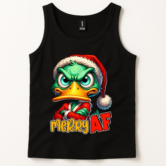 Merry Af Funny Sarcastic Grumpy Duck Christmas Tank Top