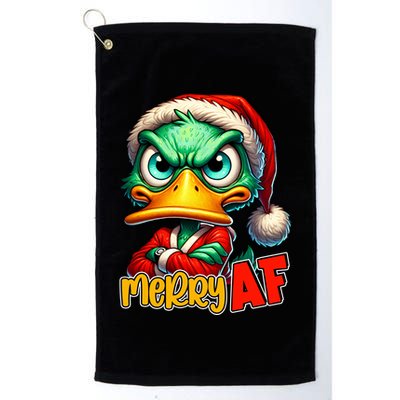 Merry Af Funny Sarcastic Grumpy Duck Christmas Golf Towel