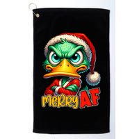 Merry Af Funny Sarcastic Grumpy Duck Christmas Golf Towel