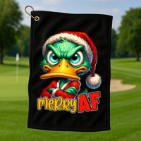 Merry Af Funny Sarcastic Grumpy Duck Christmas Golf Towel