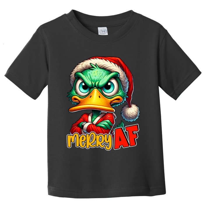 Merry Af Funny Sarcastic Grumpy Duck Christmas Toddler T-Shirt