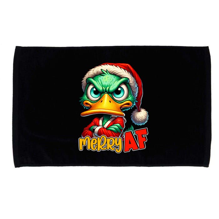 Merry Af Funny Sarcastic Grumpy Duck Christmas Microfiber Hand Towel