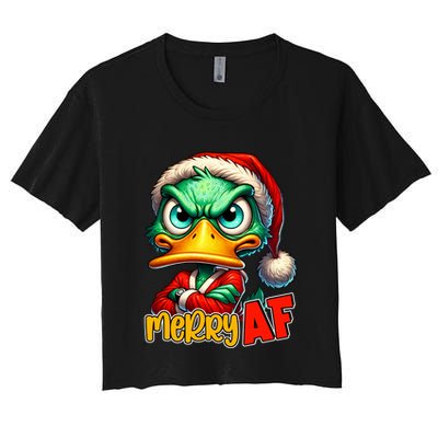 Merry Af Funny Sarcastic Grumpy Duck Christmas Crop Top