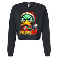 Merry Af Funny Sarcastic Grumpy Duck Christmas Cropped Pullover Crew