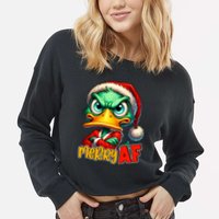 Merry Af Funny Sarcastic Grumpy Duck Christmas Cropped Pullover Crew