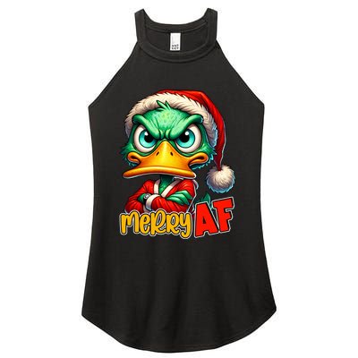 Merry Af Funny Sarcastic Grumpy Duck Christmas Women's Perfect Tri Rocker Tank