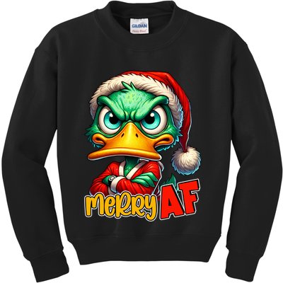 Merry Af Funny Sarcastic Grumpy Duck Christmas Kids Sweatshirt