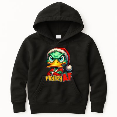 Merry Af Funny Sarcastic Grumpy Duck Christmas Kids Hoodie
