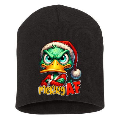 Merry Af Funny Sarcastic Grumpy Duck Christmas Short Acrylic Beanie