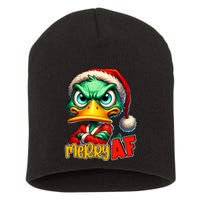 Merry Af Funny Sarcastic Grumpy Duck Christmas Short Acrylic Beanie