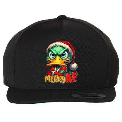 Merry Af Funny Sarcastic Grumpy Duck Christmas Wool Snapback Cap