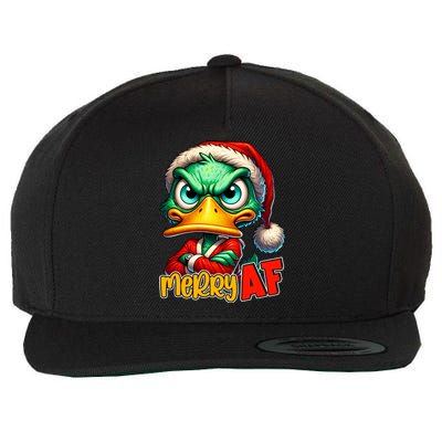 Merry Af Funny Sarcastic Grumpy Duck Christmas Wool Snapback Cap