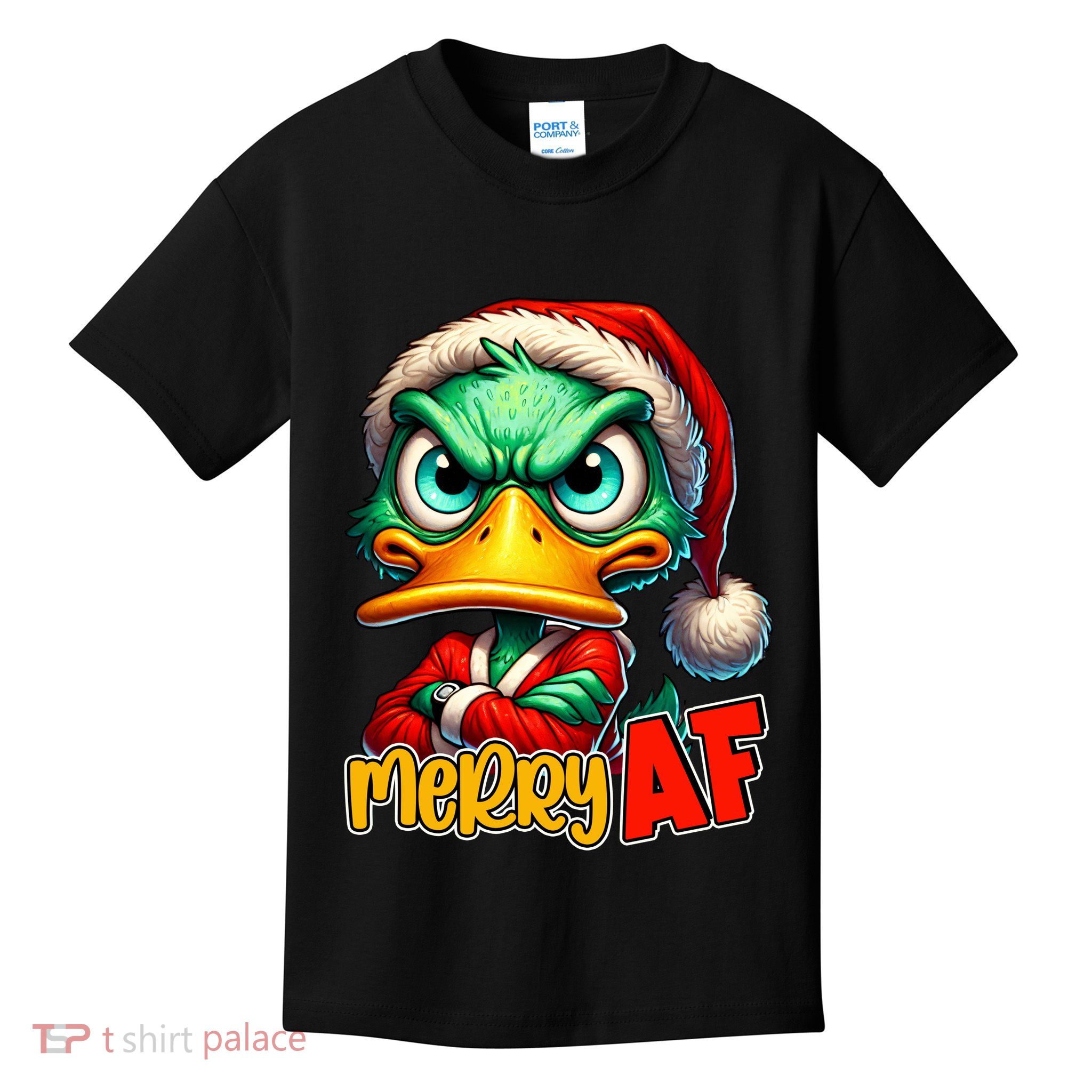 Merry Af Funny Sarcastic Grumpy Duck Christmas Kids T-Shirt