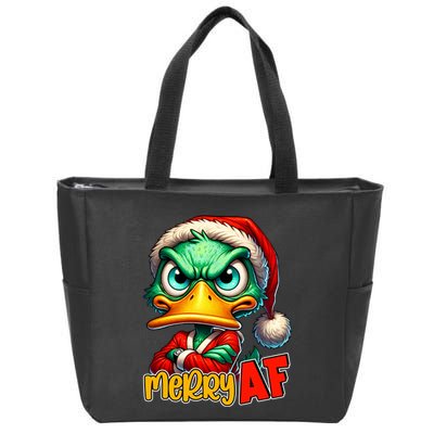 Merry Af Funny Sarcastic Grumpy Duck Christmas Zip Tote Bag