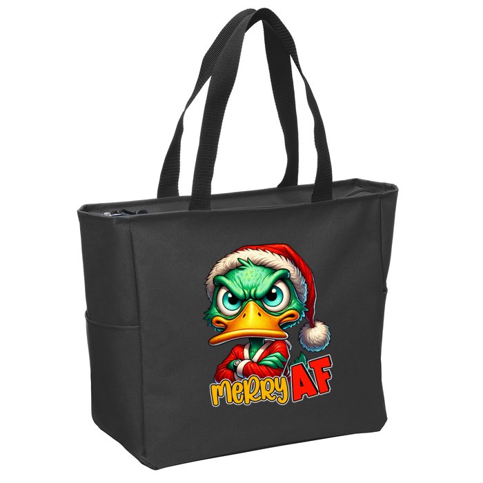 Merry Af Funny Sarcastic Grumpy Duck Christmas Zip Tote Bag