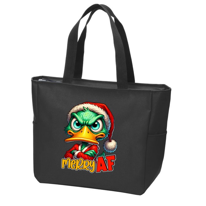 Merry Af Funny Sarcastic Grumpy Duck Christmas Zip Tote Bag