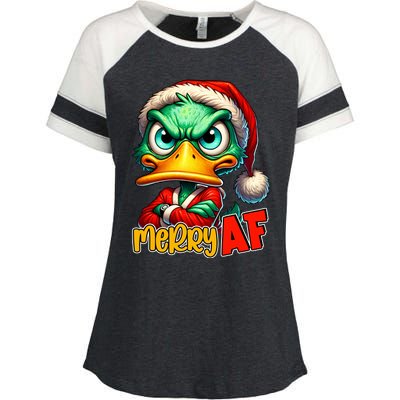 Merry Af Funny Sarcastic Grumpy Duck Christmas Enza Ladies Jersey Colorblock Tee