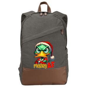 Merry Af Funny Sarcastic Grumpy Duck Christmas Cotton Canvas Backpack