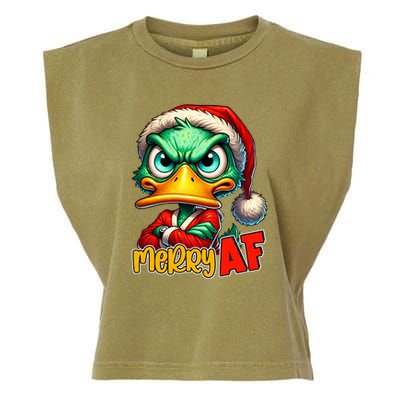 Merry Af Funny Sarcastic Grumpy Duck Christmas Garment-Dyed Women's Muscle Tee