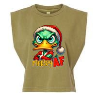 Merry Af Funny Sarcastic Grumpy Duck Christmas Garment-Dyed Women's Muscle Tee