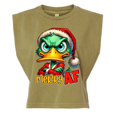 Merry Af Funny Sarcastic Grumpy Duck Christmas Garment-Dyed Women's Muscle Tee