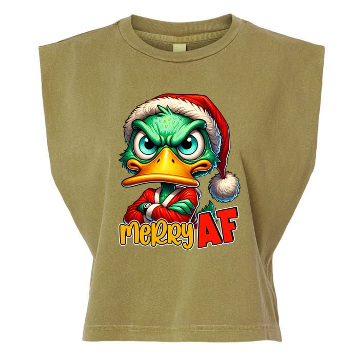 Merry Af Funny Sarcastic Grumpy Duck Christmas Garment-Dyed Women's Muscle Tee