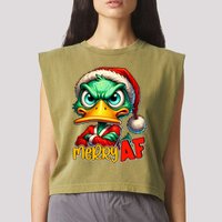 Merry Af Funny Sarcastic Grumpy Duck Christmas Garment-Dyed Women's Muscle Tee