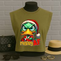 Merry Af Funny Sarcastic Grumpy Duck Christmas Garment-Dyed Women's Muscle Tee