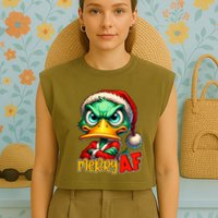 Merry Af Funny Sarcastic Grumpy Duck Christmas Garment-Dyed Women's Muscle Tee