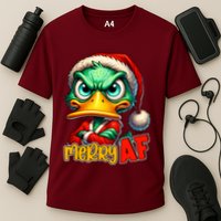 Merry Af Funny Sarcastic Grumpy Duck Christmas Performance Shirt