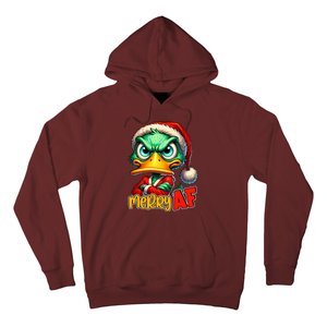 Merry Af Funny Sarcastic Grumpy Duck Christmas Hoodie