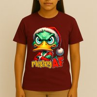 Merry Af Funny Sarcastic Grumpy Duck Christmas T-Shirt