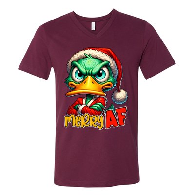 Merry Af Funny Sarcastic Grumpy Duck Christmas V-Neck T-Shirt