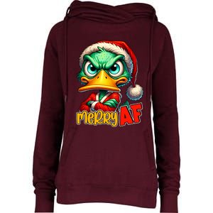 Merry Af Funny Sarcastic Grumpy Duck Christmas Womens Funnel Neck Pullover Hood