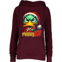 Merry Af Funny Sarcastic Grumpy Duck Christmas Womens Funnel Neck Pullover Hood