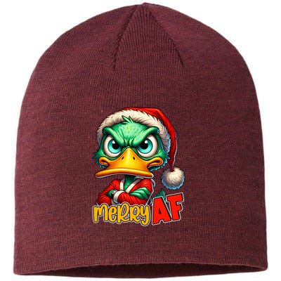 Merry Af Funny Sarcastic Grumpy Duck Christmas Sustainable Beanie
