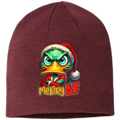 Merry Af Funny Sarcastic Grumpy Duck Christmas Sustainable Beanie