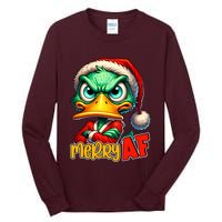 Merry Af Funny Sarcastic Grumpy Duck Christmas Tall Long Sleeve T-Shirt