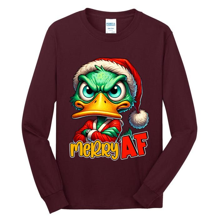 Merry Af Funny Sarcastic Grumpy Duck Christmas Tall Long Sleeve T-Shirt