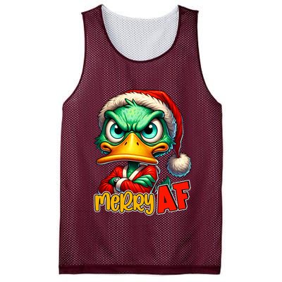 Merry Af Funny Sarcastic Grumpy Duck Christmas Mesh Reversible Basketball Jersey Tank